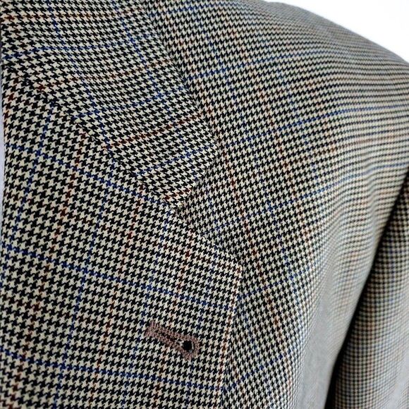 Joseph Abboud Nordstrom Wool 3 Button Sport Coat 42L Tan Houndstooth Windowpane - Picture 2 of 10